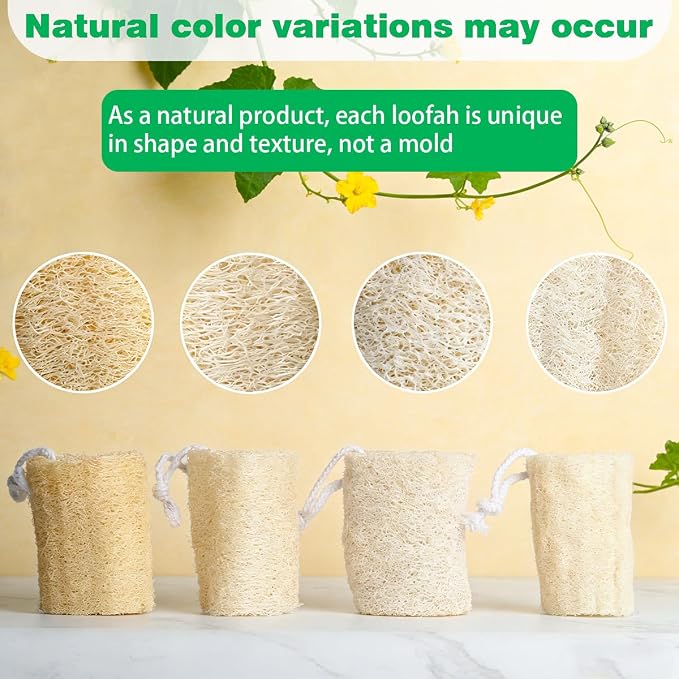 Natural Loofah Sponge, Organic Luffa Body Scrubber Bath Exfoliating, 4 inch | Organic Loofa Pack, Lufas Luffa Plant-Based, For Men & Women Skin Care, Bath Shower Cleaning, Natural Sponges for Dishes