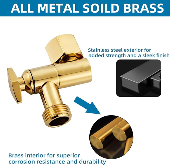 Metal Shower Head Elbow Adapter, 360 ° Adjustable Swivel Brass Showerhead Adapter Stainless Steel Shower (Gold)