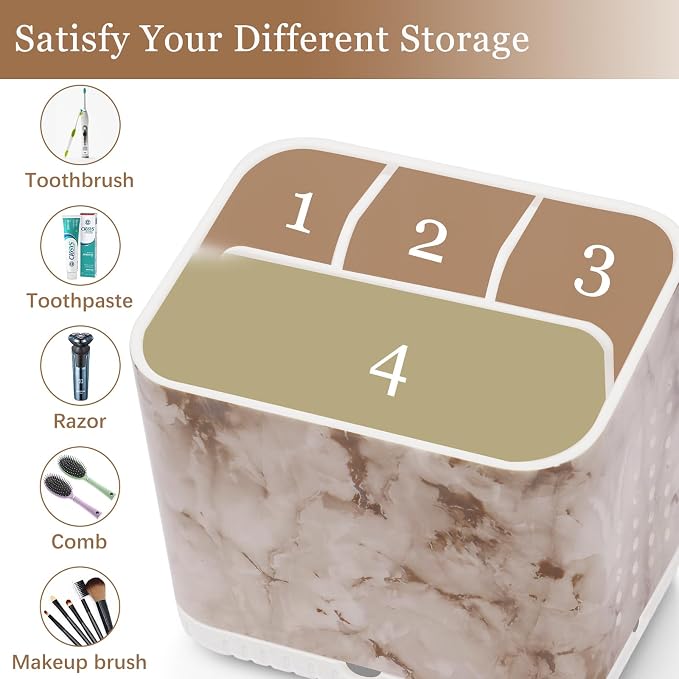 PARKMANI Toothbrush Holders for Bathrooms, Kids Electric Toothbrush and Toothpaste Holder, Toothbrush Caddy Organizer, 4 Slots Tooth Brushing Stand for Bathroom Organizer Countertop (White Marble)