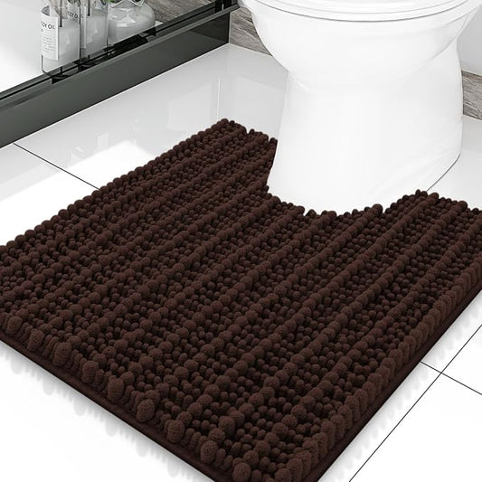 Smiry Bathroom Toilet Rugs U Shaped 20X20, Chenille Bath mats for Toilet | Brown Extra Soft Absorbent Non Slip Rubber Backing Contour Bath Rugs for Toilet, Machine Washable Contoured Bath Mats