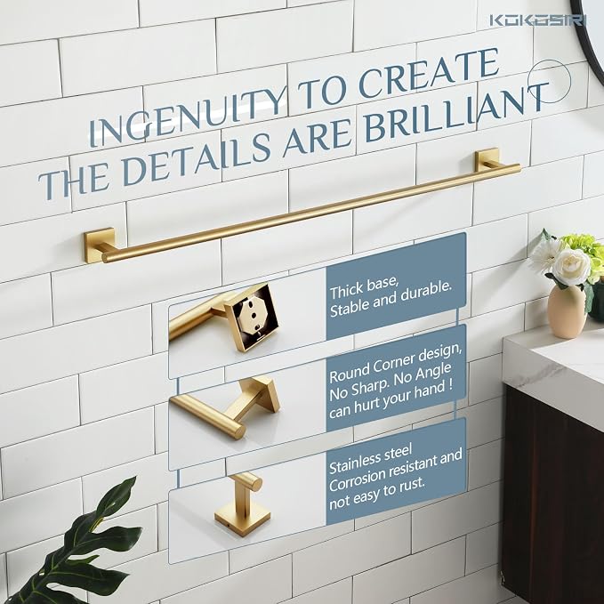 KOKOSIRI Bathroom Towel Bar 36'' Towel Holder for Bath Kitchen Wall Mount Towel Rails 36 Inch Brushed Gold Stainless Steel B4005BG-L36