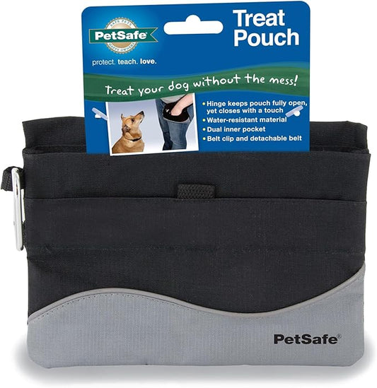 PetSafe Dog Treat Pouch Sport, Black, Mini, 6.25 in L x 5 in H | Water & Stain-Resistant Training Pouch with Divided Treat Pocket, Belt Clip & Carabiner for Keys or Bags, Machine Washable