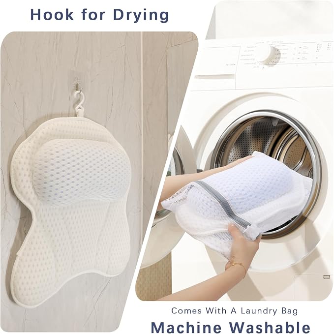 Bathtub Bath Pillows for Tub - Bath Tub Pillow Headrest with Ergonomic TPE, Bathtub Pillow for Neck & Back Support with Strong Suction Cups & Hook