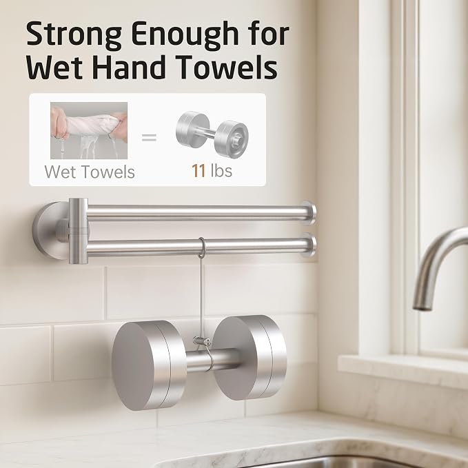 KES Kitchen Swivel Towel Bar 9-Inch, Swivel Towel Rack for Dish Towel, Double Towel Bar 2-Arm Wall Mounted, SUS 304 Stainless Steel, Brushed Finish, A2106S23-2