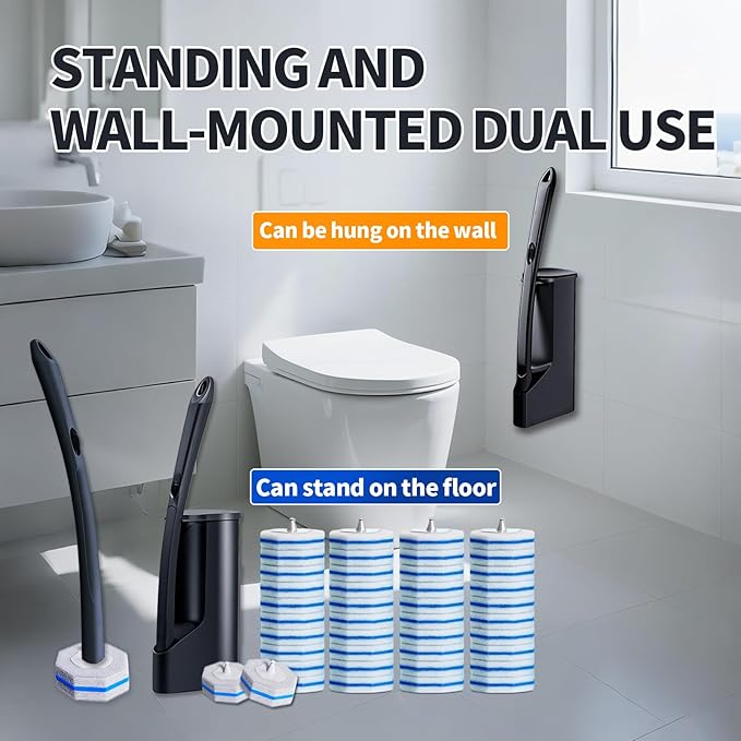 Disposable Toilet Brush - Toilet Bowl Cleaner, Toilet Cleaning Supplies, Toilet Brush with Holder, Toilet Bowl Cleaner Wands，40 Refills for Toilet Cleaning and Hygienic Bathroom Maintenance