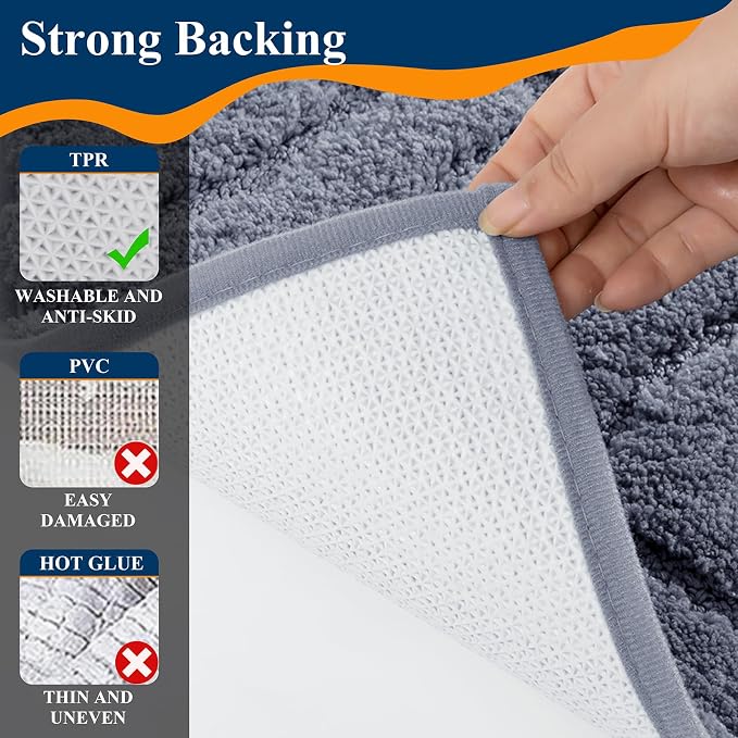 Ileading Bathroom Rugs Sets 5 Piece, Non Slip Washable Bath Mat Set | Absorbent Plush Microfiber Bathroom Mat Set with Toilet Cover, Bath Runner and U-Shaped Contour Rug for Tub, Shower, Grey