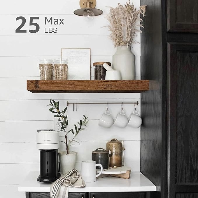 QEEIG Floating Shelves for Wall Bathroom Shelf Bedroom Kitchen Living Room Hanging Book Shelves Small Farmhouse Decor 16 inch Set of 3, Rustic Brown (015-BN3)