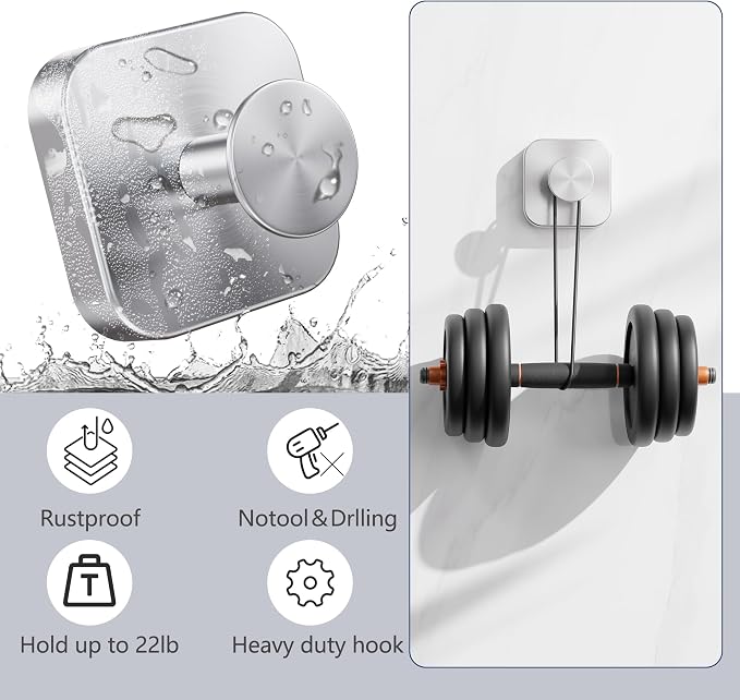 Aikzik Adhesive Hooks for Shower, Heavy Duty Replaceable Sticky Large Wall Towel Hooks for Hanging Towel, Robe, Coat, Stainless Steel Hook for Bathroom and Door, Waterproof & Rustproof - 2 Pack,Silver