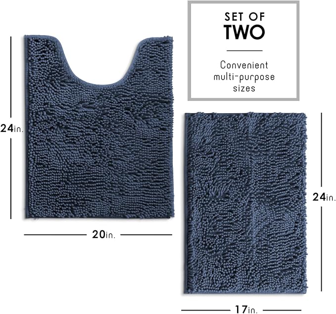 Hearth & Harbor Bathroom Rugs, Chenille Bath Mat - Machine Washable Bath Mats for Bathroom Non-Slip Backing Rubber, Quick Dry Bathroom Mat - Navy Blue 17x24-20x24