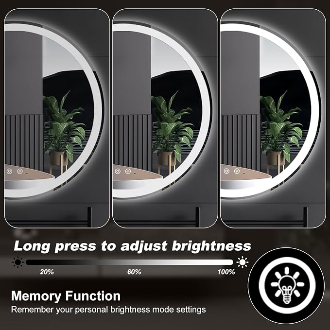 DUMOS 28 Inch Round LED Bathroom Mirror with Lights, Circle Vanity Mirror | Anti-Fog, Dimmable, 3-Color Light, Front Light and Backlit, Memory Function, Tempered Glass