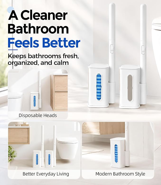 Disposable Toilet Brush and Holder Set with 48 Refills, Toilet Bowl Cleaner | Value Pack;Built-In Cleaner;Cleaner & More Hygienic;Hands-Free Disposal;Fresh Bathroom