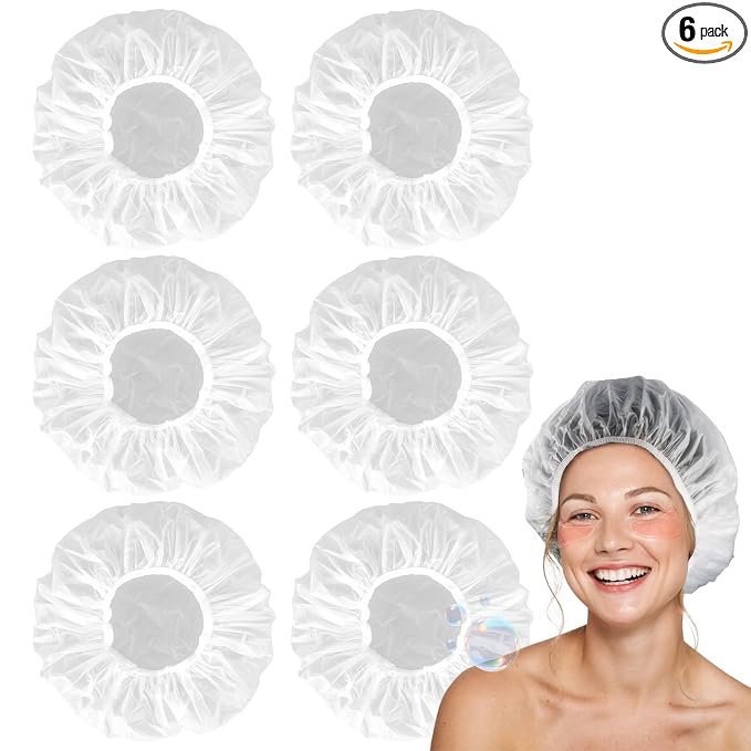 MAQIHAN 6 Shower Cap Reusable Waterproof - Large Plastic Shower Caps Hair Treatment Deep Conditioning Cap Shower Hat Hair Care Bathing Travel Essentials Washable Cover Women Men Long Hair Accessories