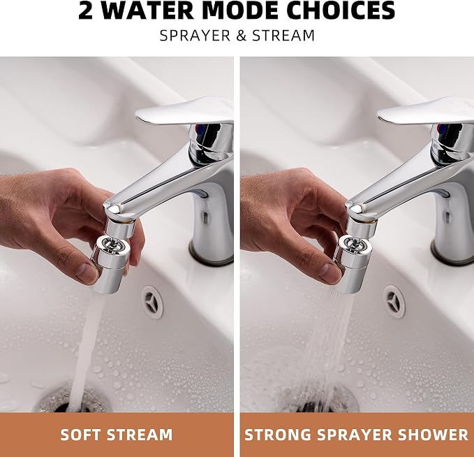 360 Degree Swivel Sink Faucet Aerator, Big Angle High Pressure Large Flow Dual Function Kitchen Faucet Aerator, 55/64" Female Thread, Polished Chrome
