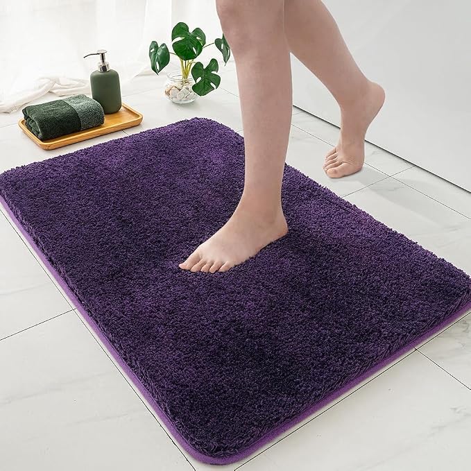 MIULEE Dark Purple Soft Bathroom Rugs Set 2 Piece Soft Bath Mats 24x36 Inch | Soft Absorbent Microfiber Bath Rugs, Non Slip, Quick Dry, Fluffy Bath Rugs for Bathroom Floor Tub Showers, Machine Washable