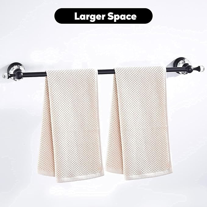 WINCASE Crystal Towel Bar, Black Adjustable Towel Rack, Single Hand Towel Holder Bathroom Shower Towel Rail Rod Modern Luxury Wall Mount Matte Black