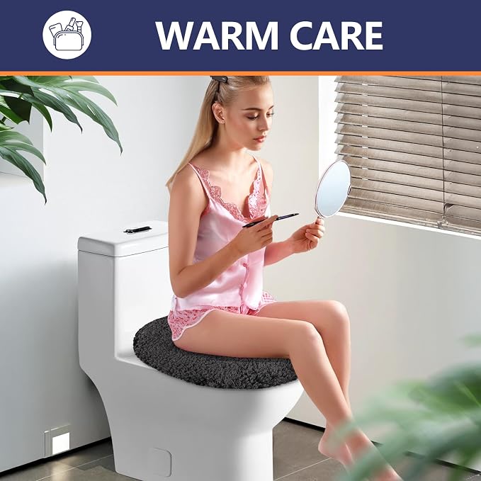 Soft Microfiber Toilet Seat Cover 17.5" x 15" Machine Washable | Solid Toilet Lid Cover Adjustable Rubber Backing Fits Most 16 -17.5" L x 14-16" W Round Oblong and Elongated Toilet Seat