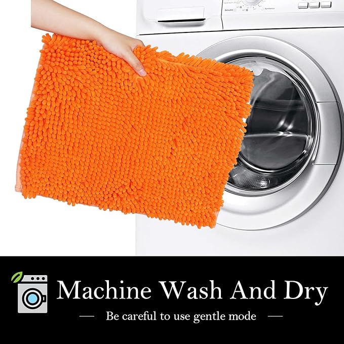 Bathroom Rugs Chenille Bath mat 2 Piece Set, Super Absorbent, Strong PVC Non Slip Backing, Bath mats for Bathroom, Plush Shaggy, Thick, Machine Washable, Bathtub, Shower, Toilet.(Orange)