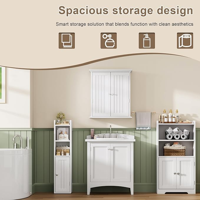 ChooChoo Small Bathroom Storage Cabinet, 7.1“W * 7.9”D Corner Floor Cabinet with Door and Adjustable Shelf, Narrow Toilet Paper Cabinets, Slim Bathroom Organizers for Small Spaces and Bathroom, White