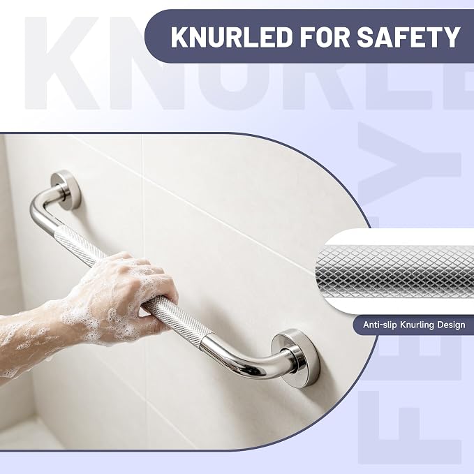 36 Inch Shower Grab Bar, 1.25" Dia Chrome Anti Slip Safety Bars, 304 Stainless Steel Bathroom Handrail, Handicap Grab Bars for Wall, Shower Grip Handle for Seniors Elderly Injury Assist Bath