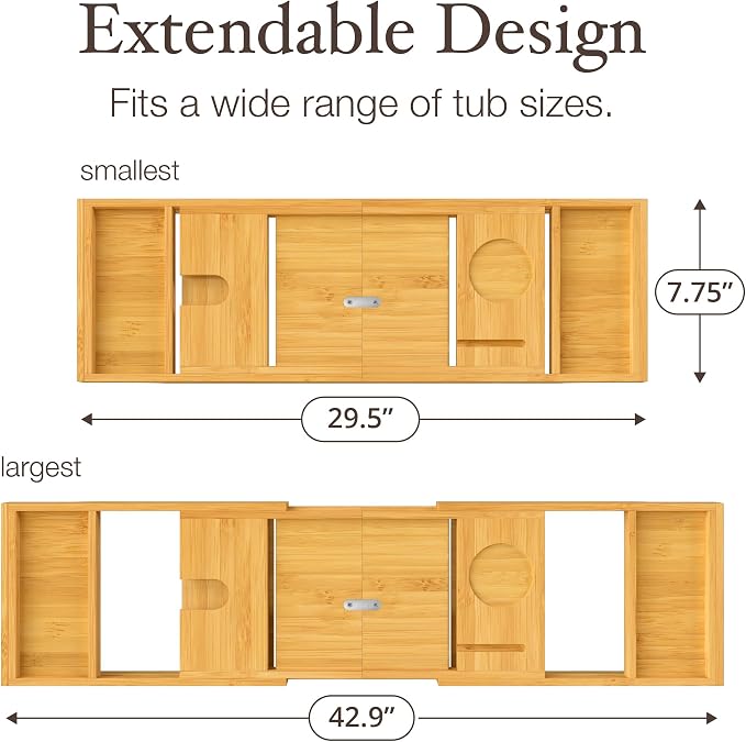 Personalized Bathtub Tray - Custom Engraved Foldable Bamboo Bath Caddy, Expandable Tub Tray Bath Table, for Mom Personalized Mom Birthday Gift, for Wife Gift for Her