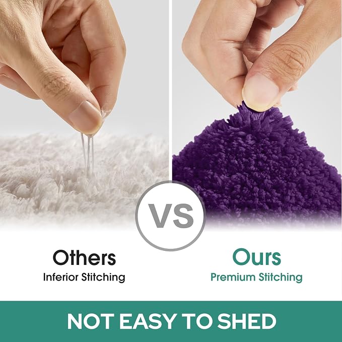 HOMEIDEAS Purple Bathroom Rugs Set of 3, Non Slip Bath Mats | Super Absorbent, Plush Microfiber, Machine Washable, Stain Resistant, Easy Care, Perfect for Modern Bathroom Decor
