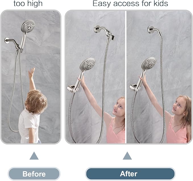 BRIGHT SHOWERS Shower Head Holder Wall Mount, Adjustable Handheld Shower Wand Holder with Universal Fit and Angle Adjustment, Brushed Nickel