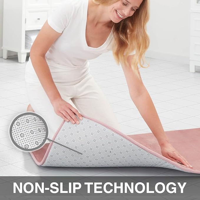 Memory Foam Bath Mat Non Slip Absorbent Super Cozy Velvet Bathroom Rug Carpet (22 inches X 36 inches, Mauve)
