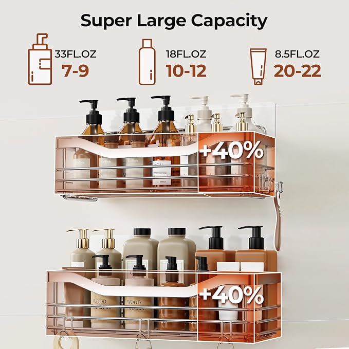 Orimade Shower Caddy Basket Soap Dish Holder Shelf with 5 Hooks Bathroom Organizer Shelf Kitchen Storage Rack Wall Mounted Adhesive No Drilling Rustproof SUS304 Stainless Steel - 3 Pack