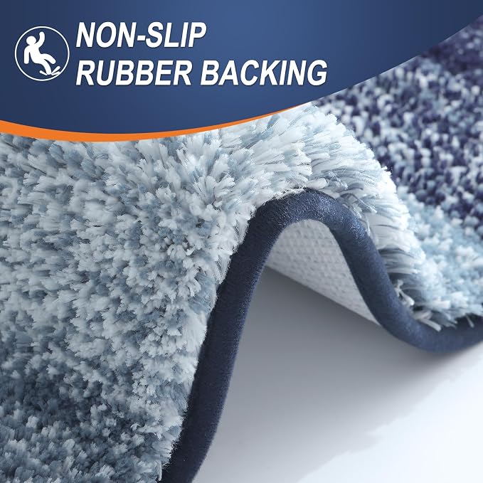 OLANLY Bathroom Runner Rug 45x27, Extra Soft Absorbent Microfiber Bath Rugs | Airy Blue, Non-Slip Quick-Drying Rubber Backing, Washable Long Bath Mat for Floor, Tub and Shower, Home Decor