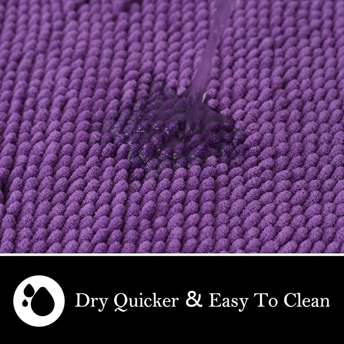Bathroom Rugs Chenille Bath mat 2 Piece Set, Super Absorbent, Strong PVC Non Slip Backing, Bath mats for Bathroom, Plush Shaggy, Thick, Machine Washable, Bathtub, Shower, Toilet.(Violet)