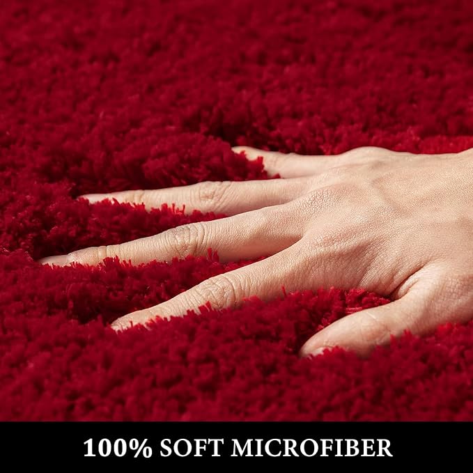 MIULEE Red Bathroom Rugs Set 2 Piece Soft Bath Mats 16x24+16x48 Inch | Soft Absorbent Microfiber Bath Rugs, Non Slip, Quick Dry, Fluffy Bath Rugs for Bathroom Floor Tub Showers, Machine Washable