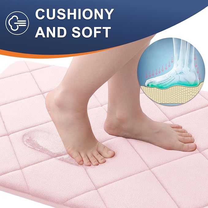 OLANLY Memory Foam Bath Mat 24x16, Ultra Soft and Absorbent Bathroom Rugs | Pink, Quick Dry, Machine Washable Shower Bath Rugs, Comfortable Bath Carpet for Bathroom Floor, Tub and Shower
