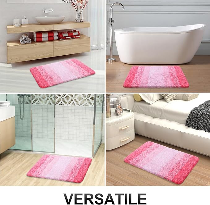 OLANLY Bathroom Runner Rug 54x24, Extra Soft Absorbent Microfiber Bath Rugs | Pink, Non-Slip Quick-Drying Rubber Backing, Machine Washable Long Bath Mat for Floor, Tub and Shower, Home Decor Accessories