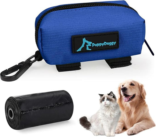 1 Pack Poop Bag Holder for Dogs & Cats Waste Bag Dispenser Pouch Dispenser with 1 Roll of Free Poop Bags for Dog Leash Accessory Bicycle (Blue)