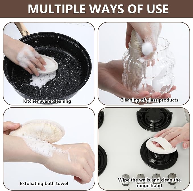 4PCS Loofah Sponge Exfoliating Body Scrubber, Natural Shower Bath Loofah Exfoliating Sponge, Face Body Exfoliator Scrubber for Women Men Bath Shower, Eco-Friendly (2 Styles)