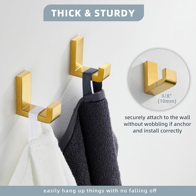 Angle Simple Towel Hook Brushed Dark Gold 2 Pack, 304 Stainless Steel Robe Hook for Bathroom