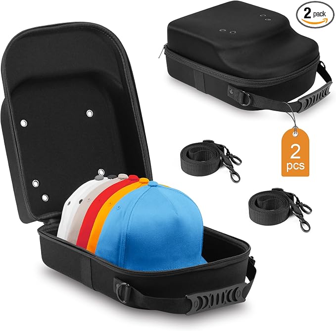 Epesoware 2 PCS Hard Hat Travel Cases for Baseball Caps - Crush Proof Cap Carrier for 10 Hats, Hat Storage Organizer with Adjustable Shoulder Strap, Trolley Sleeve and Handle, for Travel & Home Use