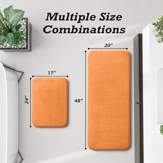 Bathroom Rugs Sets 2 Piece, Non-Slip & Quick Dry Bath Mat Set, Ultra Soft Velvet Bath Rugs for Bathroom, Toilet and Shower Floor, Orange