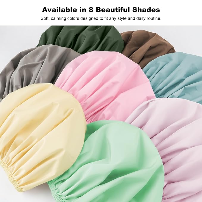 2 Pack Shower Caps for Women, Reusable Waterproof Shower Cap with Elastic Band, Thickened Waterproof Fabric Shower Bonnet for Braids, Long Hair