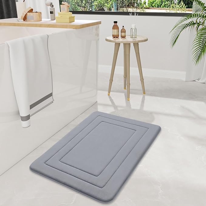 Arotive Memory Foam Bathroom Rug Mat 24x16, Ultra Soft and Absorbent Bath Mat, Machine Wash Dry, Comfortable Bath Rug Carpet for Bathroom Floor, Tub and Shower, Medium Grey