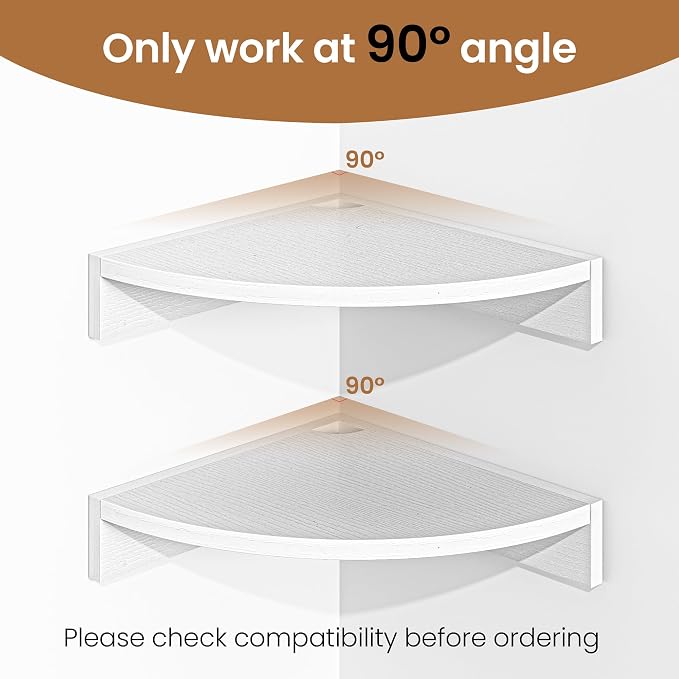 Fun Memories Corner Shelf Wall Mount, Wood Floating Corner Shelves, Corner Wall Shelf for Bedroom, Bathroom, Kitchen, Living Room (White, 3 Pack)