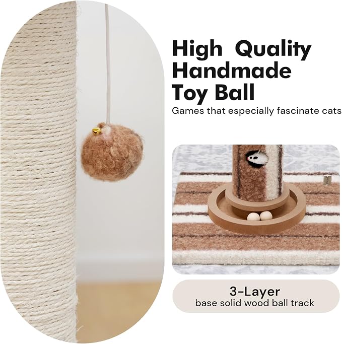 Cat Scratching Post,Heavy Duty Green Sisal Scratcher with Cat Toys | Protect Furniture,Modern Boho Cat Post,For Indoor Large Cats,Cat Ball Track