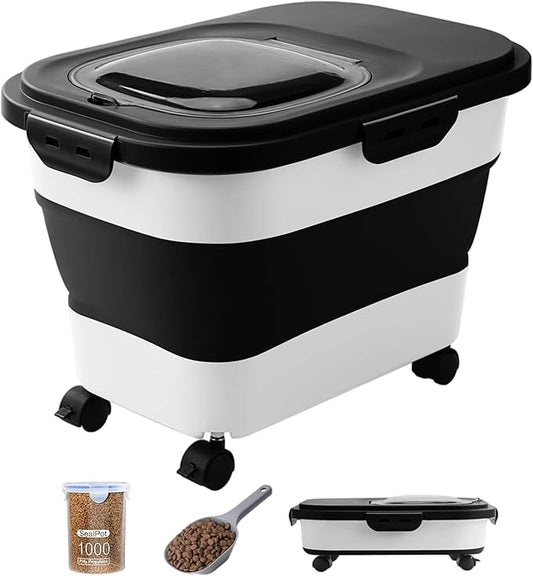 20-23 Lbs Dog Food Storage Container Airtight,Collapsible Pet Food Storage | Dog Food Container with Double Airtight Seal & Magnetic Lid,Cat Food Container with Wheels for Easy Moving,Small Jar,Scoop