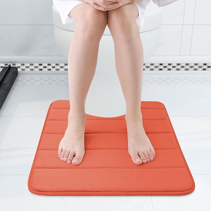 Buganda Memory Foam U-Shaped Toilet Rugs 24 x 20, Absorbent Bathroom mat | Coral, Thick Soft Machine Washable toilet mat for bathroom, Contour Bath Rugs Mat for Toilet Base