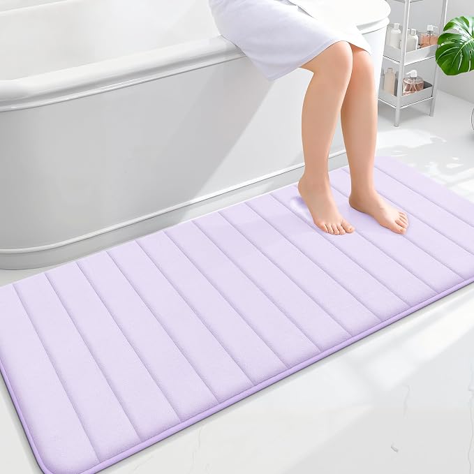 OLANLY Memory Foam Long Bathroom Rugs Runner 59x24, Super Soft Absorbent | Lavender, Quick Dry Bath Mat, Machine Washable Shower Floor Rugs, Bathmat Carpet for Bathroom Floor, Tub and Shower