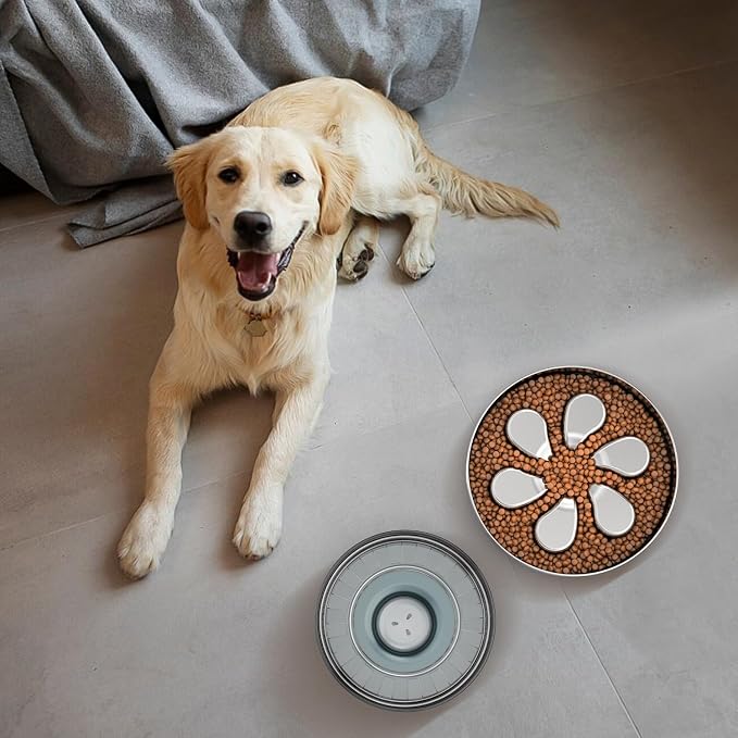 Slow Feeder Dog Bowl-3.5Cups for Large Breeds, Food Grade 304 Stainless Steel Dog Bowls with Non-Slip Base, Maze Pet Dish to Slow Down Eating, Dishwasher-Safe [2Pack]