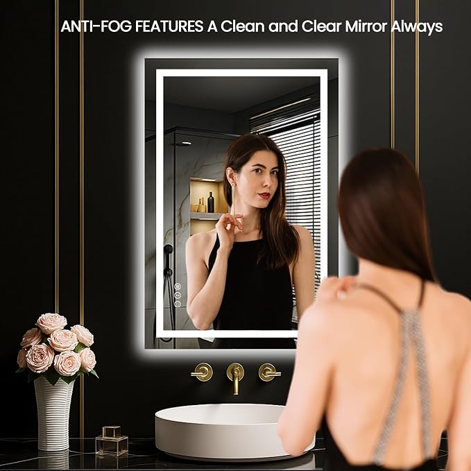 LOAAO 20"X30" LED Bathroom Mirror with Lights, UL Listed | Anti-Fog, Dimmable, 3 Color Temperature, Backlit + Front Lit, Memory Function, Tempered Glass