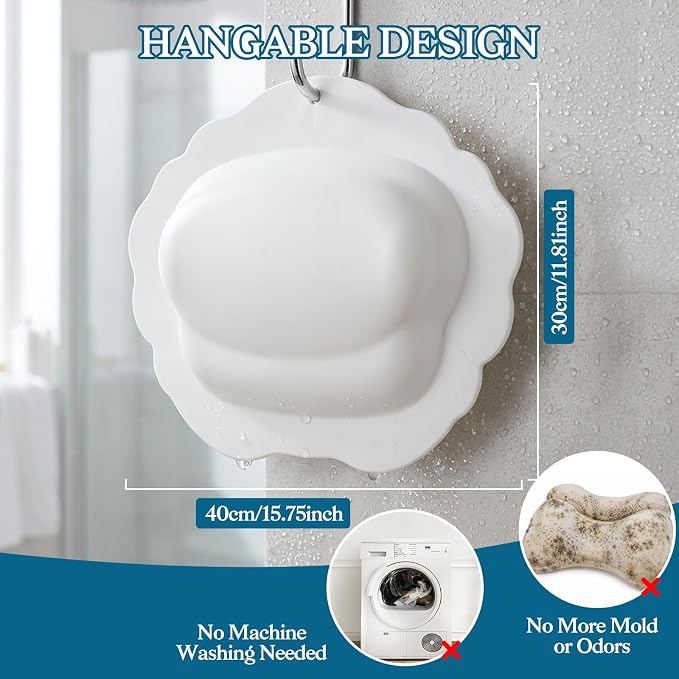 Bath Pillow for Tub, Inflatable Silicone Bathtub Pillow for Head & Neck Support, Adjustable 0-2.3" Height, 7 Strong Suction Cups, Waterproof, Quick-Drying, Luxury Spa Gifts (White)