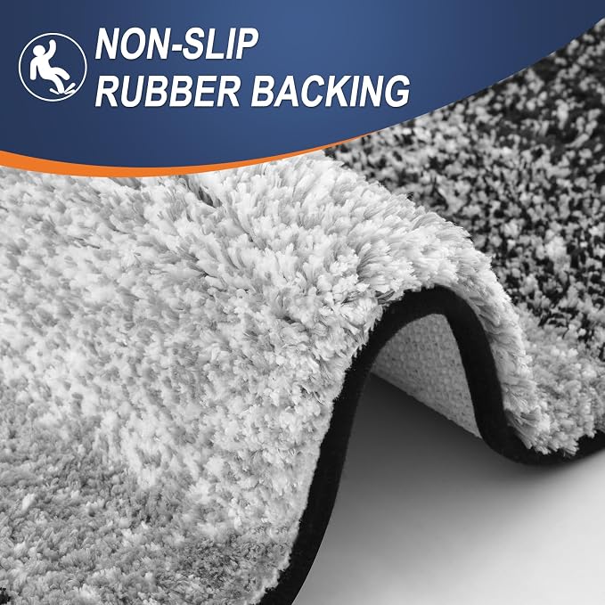 OLANLY Microfiber Bathroom Rugs Sets 3 Piece, 47"x20"+24"x16"+24"x20" | Black, Soft Absorbent Bath Mats and U-Shaped Contour Toilet Rug, Plush Shaggy Bath Mat Set for Bathroom