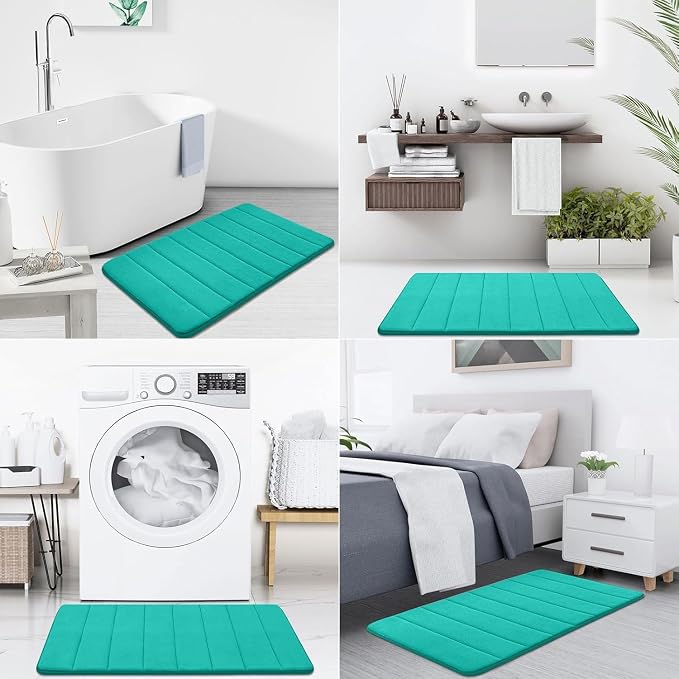 Buganda Memory Foam Bath Mat 44 x 24, Ultra Soft Absorbent Bathroom Rugs | Teal, Machine Washable Quick Dry Bath Mats for Bathroom Floor, Shower and Tub, Home Decor Accessories